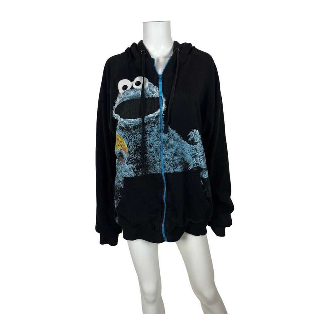 Sesame Street Cookie Monster Sweatshirt Reversible Black Blue Unisex XL Hoodie